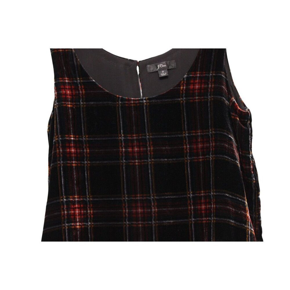 J Crew Sleeveless Blouse Size 2 Tank Top Plaid Velvet Dark Academia Preppy Lined - Picture 3 of 10